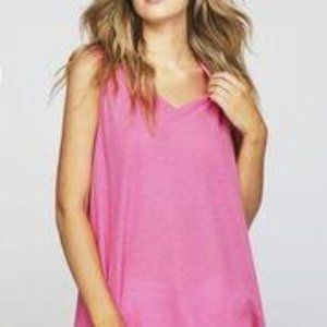Waffle Knit Sleeveless V-Neck Tank in pink